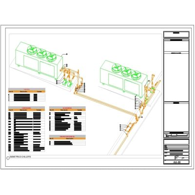 Isometrico de instalacionde dos equpos chiller de sire acondicionado - autocad