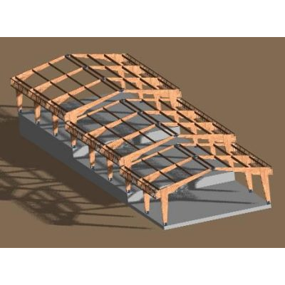 Galpon en madera laminada - 3d