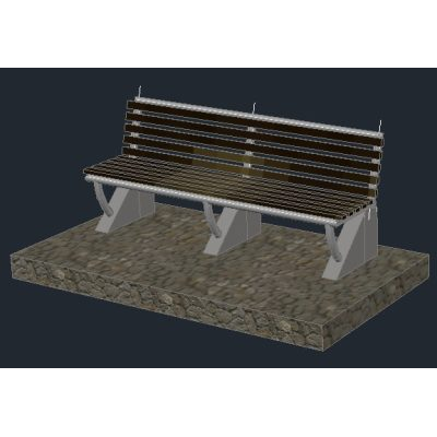 Banco de parque 3d / parque a metalica y base de hormigon