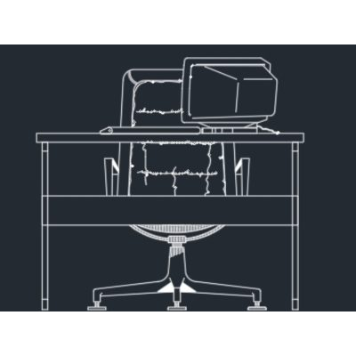 Mesa en alzado de una oficina con computadora