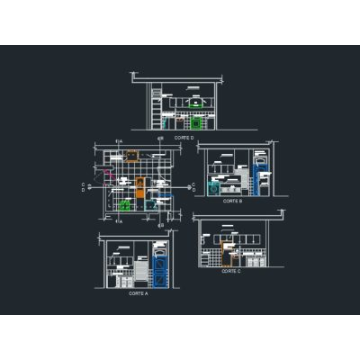 Cortes de una cocina de una vivienda unifamiliar