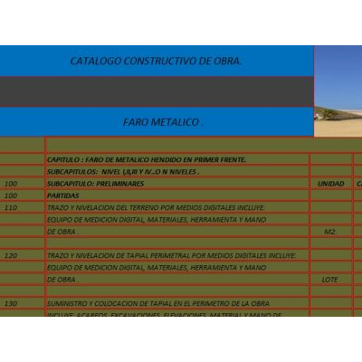 Catalogo de construccion faro metalico 8 niveles xls