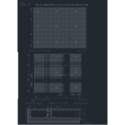 Plano de detalles de una losa de cimentación