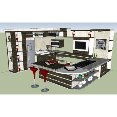 Cocina Modular con Isla y Barra Desayunadora
