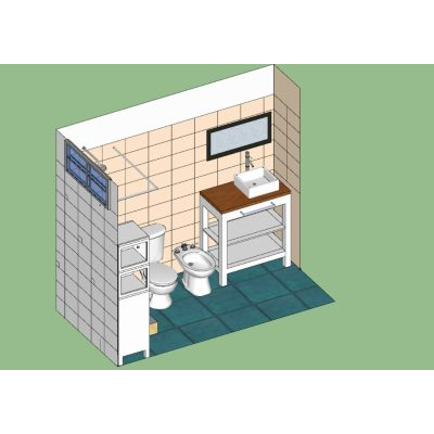 Bano modelado en 3D con su equipamiento