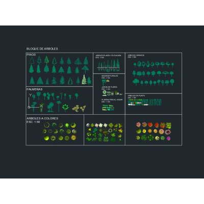 Bloque de plantas y arboles en auto cad