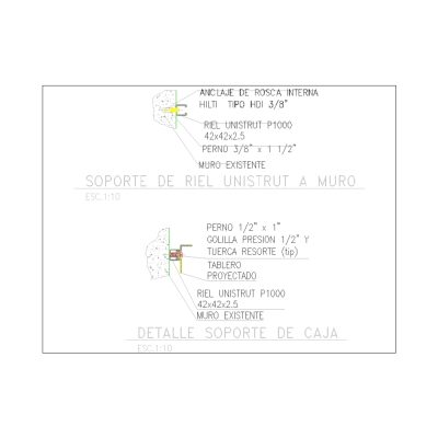 Anclaje a muro riel de ruc con perno-