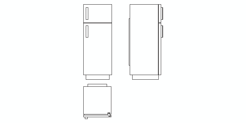 Draufsicht, Ansicht und Profil des Kühlschranks