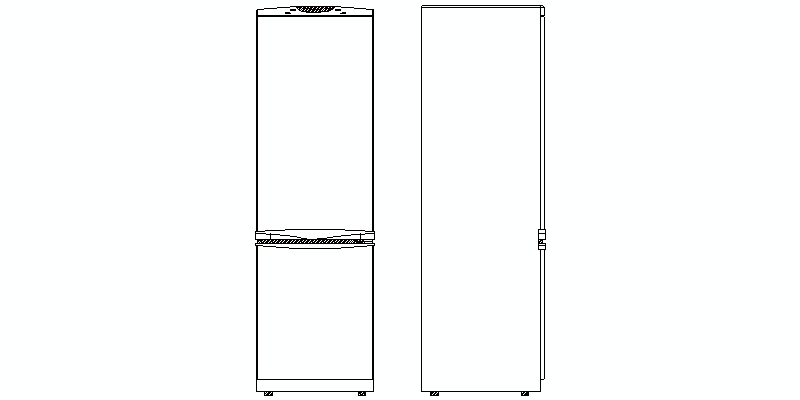 Kühlschrank in Vorder- und Seitenansicht, Abmessungen 2000 x 600 x 630 mm