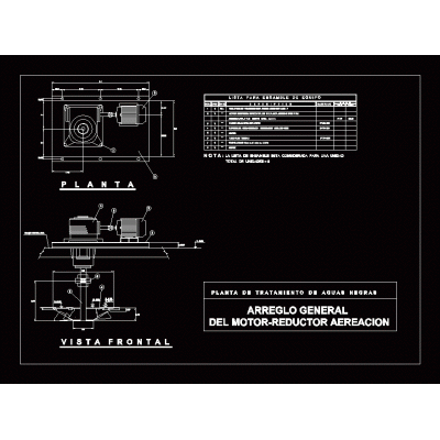 Moteur réducteur pour aération en vue de dessus du traitement