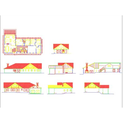 Country house with gabled roofs.