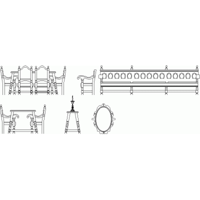 Muebles coloniales - mesa - sillas y sillon 2d
