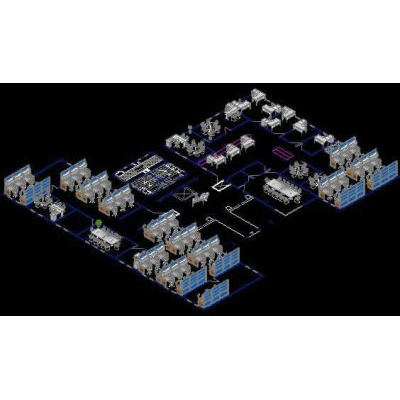 Planta de oficina con mobiliario 3d