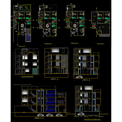 Conjunto Residencial: Plantas, Cortes y Fachada