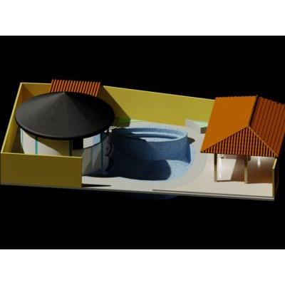 Piscina con bohio 3d