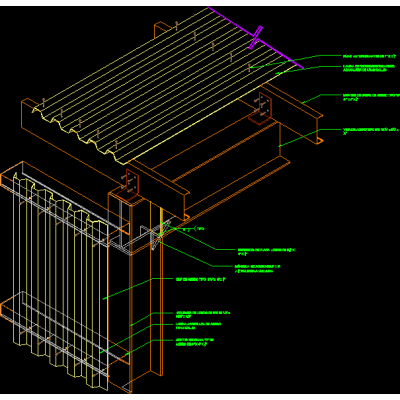 Detalle isometrico de ensamble de estructura metalica