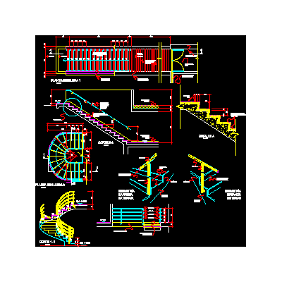 Escalera curva y otra recta
