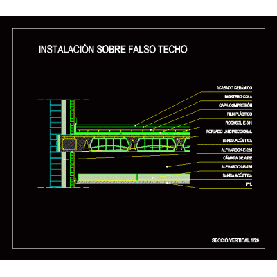 Detalle de instalacion sobre falso cielo