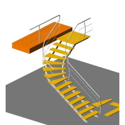 Escalera acero y madera 3d