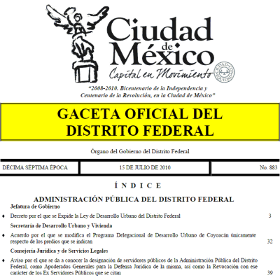 Portada de la Gaceta Oficial del DF