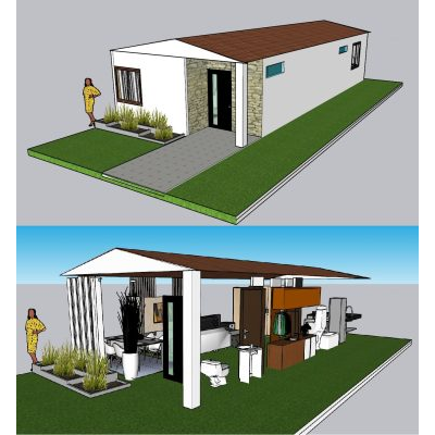 Casa Minimalista de Una Planta con Porche y Interior Amueblado