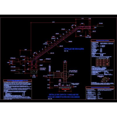Escalera de acero con especificaciones tecnicas - autocad