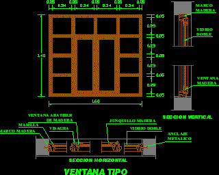Plan de détail d'une fenêtre à ossature bois