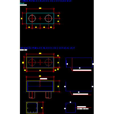 Bloco para 2 estacas 25cm.