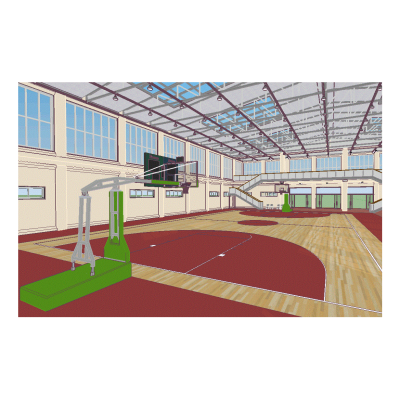 Edificio de gimnasio de baloncesto de usos multiples detallado