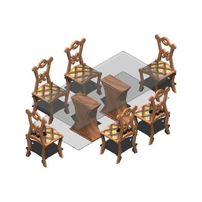 Dining table with glass top and chairs 3d- with materials