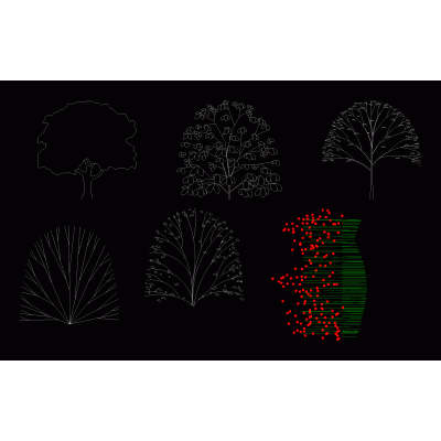 Diversidad de arboles en Alzado