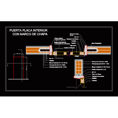 Puerta placa interior con marco de chapa doblada