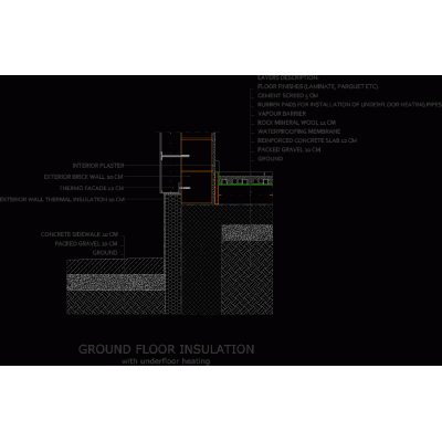 Planta baja con calefaccion por suelo radiante - conexion con la pared exterior
