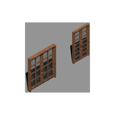 Puerta 2  hojas y vidrio repartido 3d con metariales aplicados