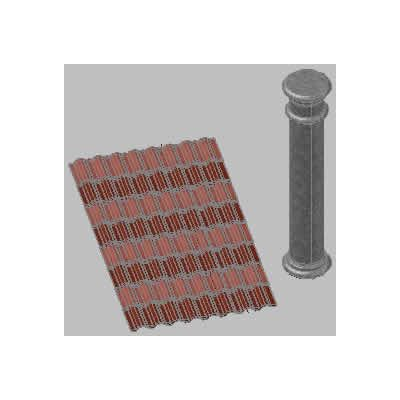 Tejas y columna; materiales aplicados