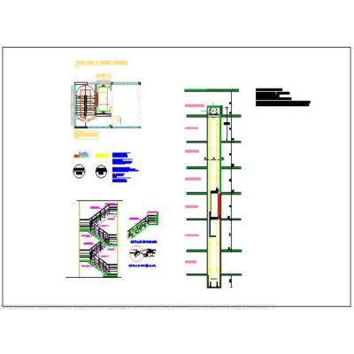 Ascensor hidraulico y escalera - autocad