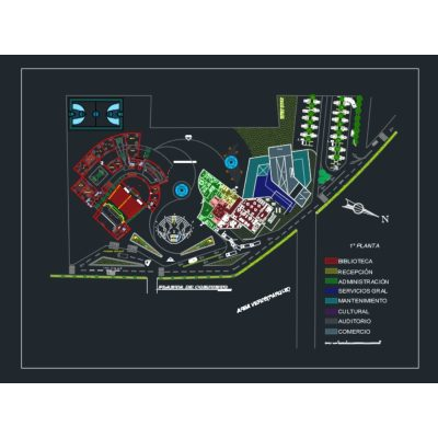 Plano parque biblioteca - archivo en cad