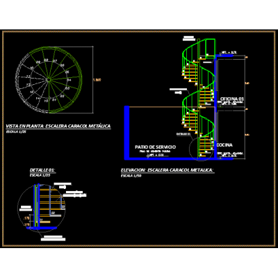 Desarrollo escalera caracol metalica d=1.80