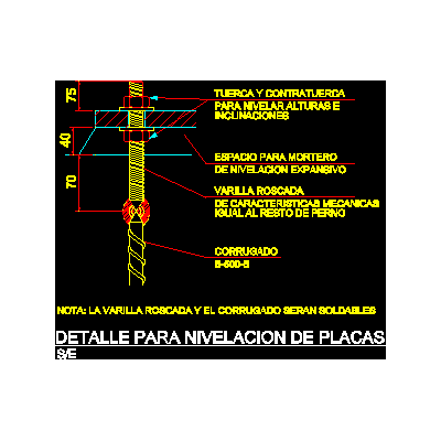 Detalle de perno de nivelacion de placas
