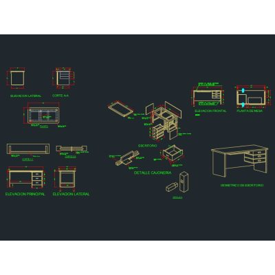 Wooden desk furniture cad block drawing