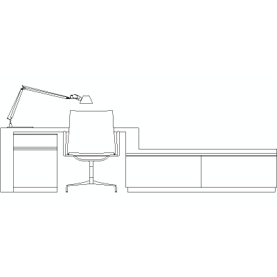 Mesa De Despacho O Estudio Con Dos Alturas Y Silla En Vista Posterior