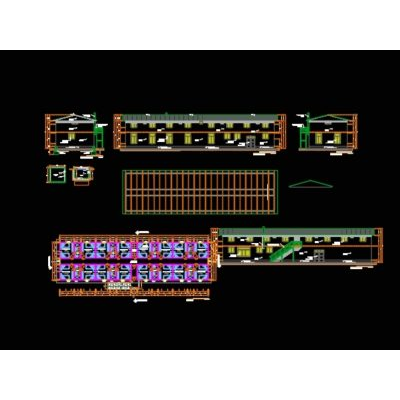 Plano de dsitribucion y detalles de comedor ;oficinas y campamentos