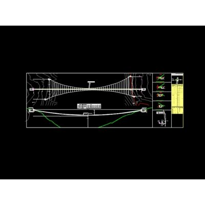 Plan de puente colgante con seccion transversal y datos detallados de la encuesta.