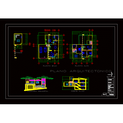 Residential house with basement and longitudinal section