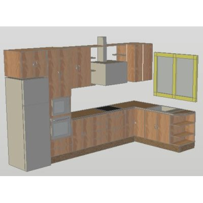Modelo 3d de la disposicion de muebles en cocina
