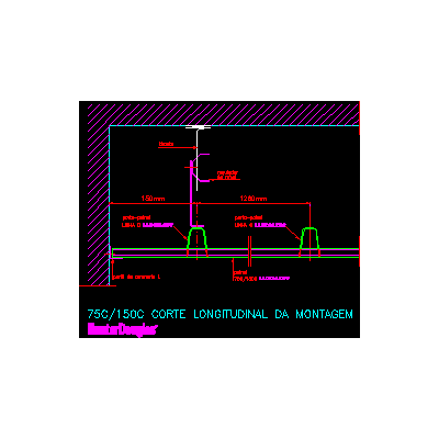 Cielorraso suspendido metalico - corte longitudinal de montaje hunter douglas