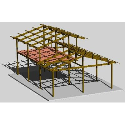 Estructura en madera de una cabana de playa - 3d