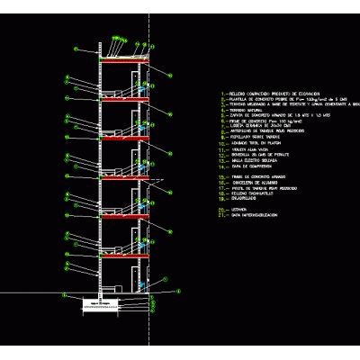 Corte Constructivo de Fachada &mdash; Edificio de 6 Niveles