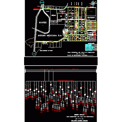 Diagrama unifilar y de alumbrado publico de la zona industrial de civac.
