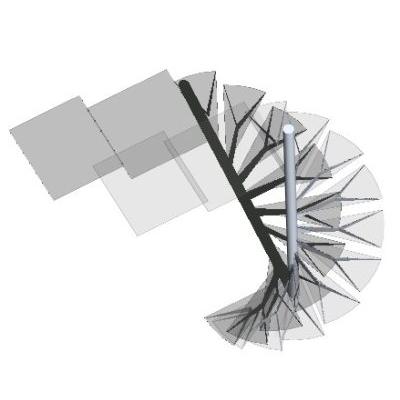 Escalera helicoidal en vidrio y metal 3d